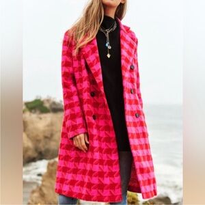 Pink & Red Houndstooth Trench Coat sizes: 1x  & 3x only ***Last 2 left**